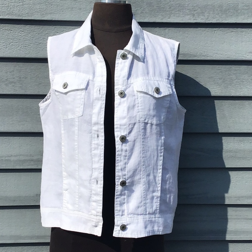 White Sleeveless Denim Vest - Women's White Vest